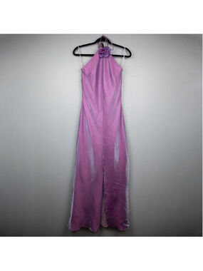 Vintage 90s Kiki lilac metallic halter maxi formal dress-M